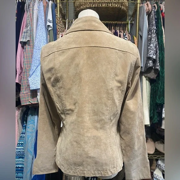 Live a Little Tan Suede Leather Blazer Tailored Fit - Picture 4 of 10